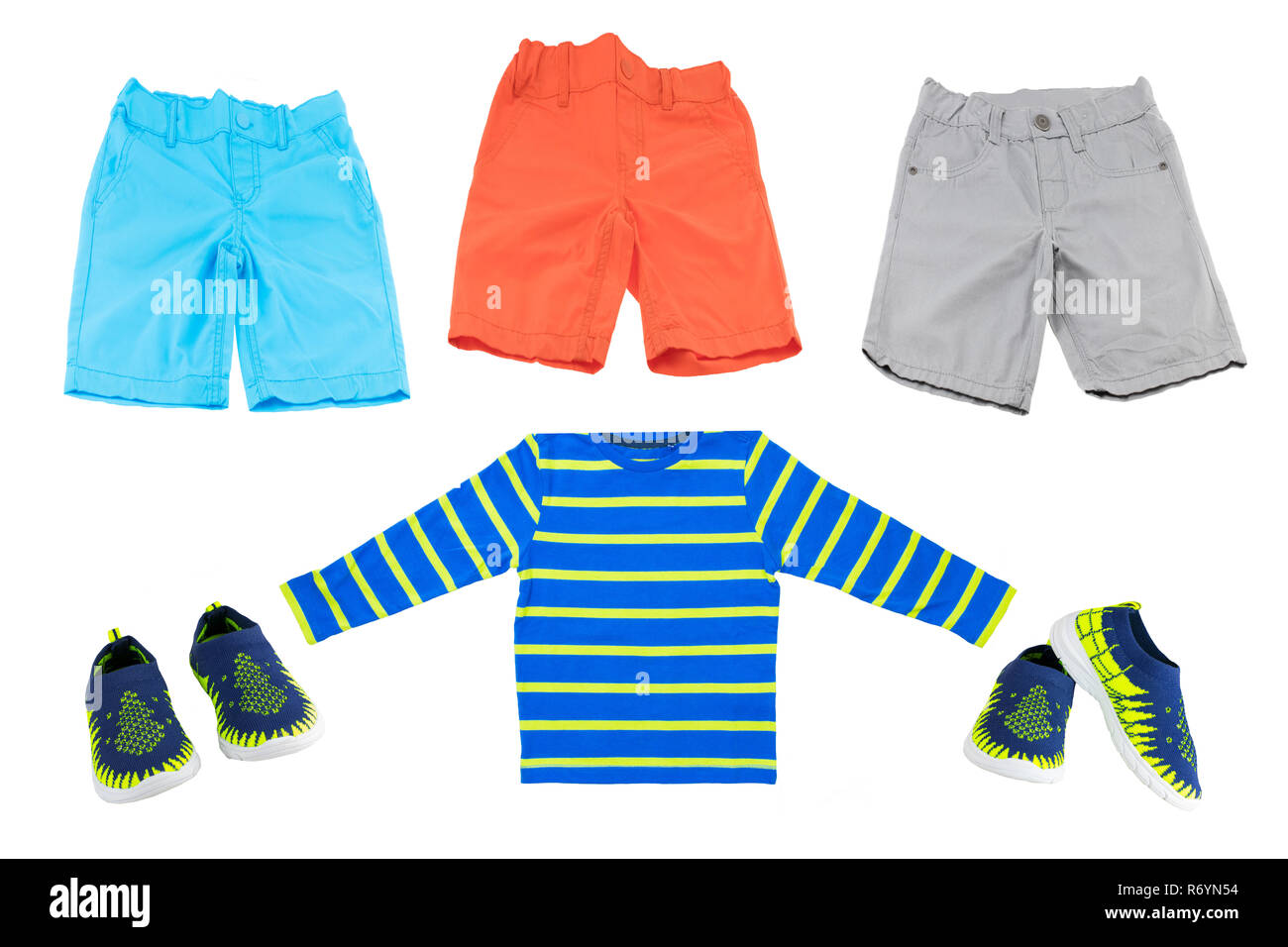 shirt. blue sneakers or shoes. isolated 
