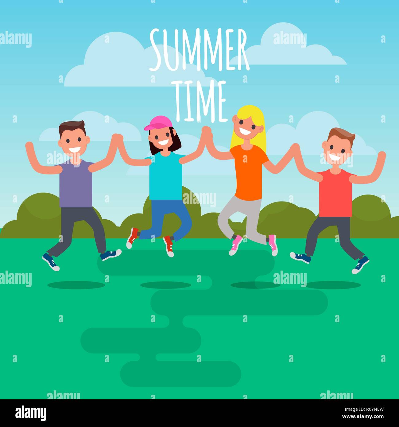 Group Square Jumping Pattern Group Jump Photo. Flat design Characters. Vector Stock Vector Image ...
