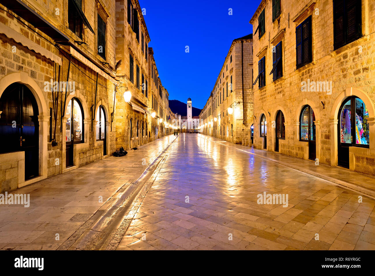 Famous Stradun street in Dubrovnik night