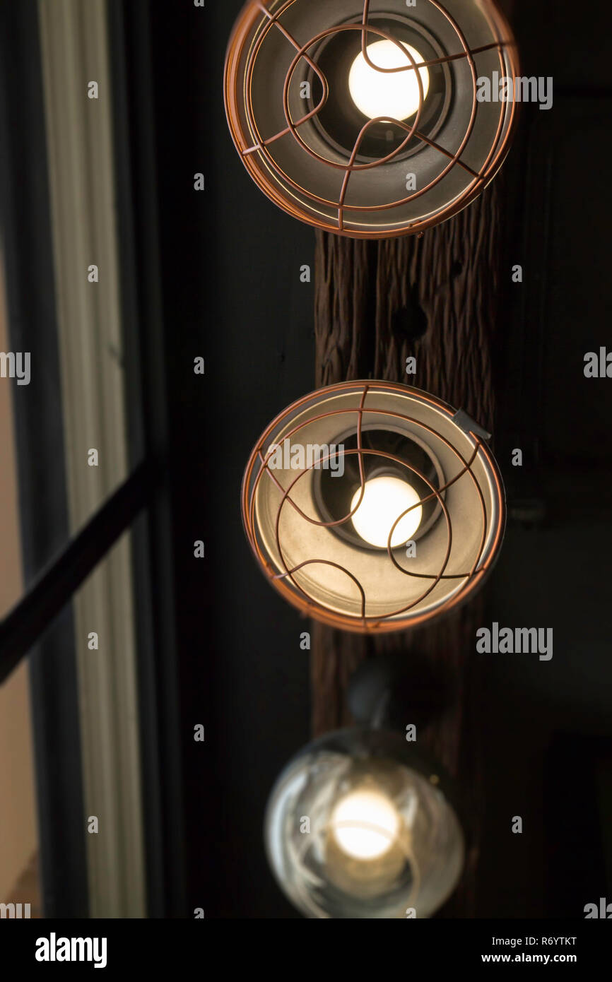 Light bulbs hanging from ceiling Stock Photo Alamy