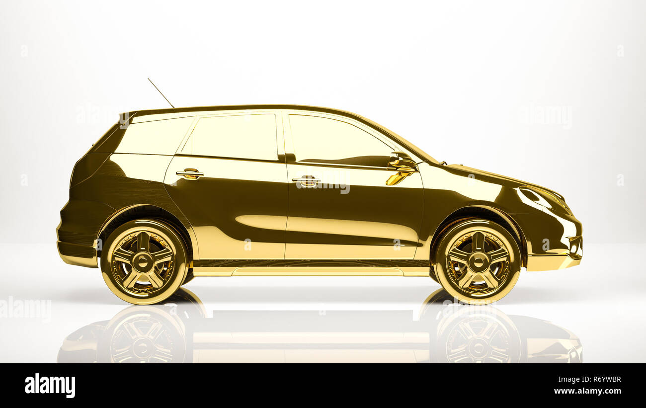 golden 3d rendering of a car inside a studio Stock Photo - Alamy