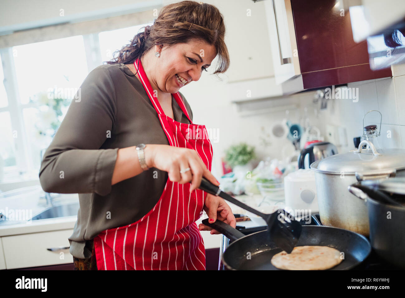 Mature Woman Making Chapati at Home Stock Photo Alamy