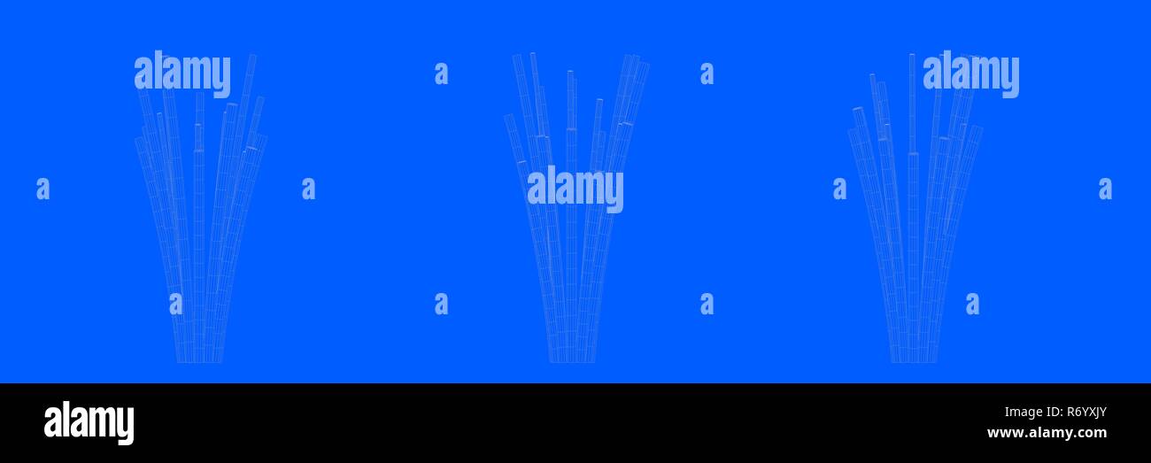3d rendering of three trees as lines on a blue background Stock Photo