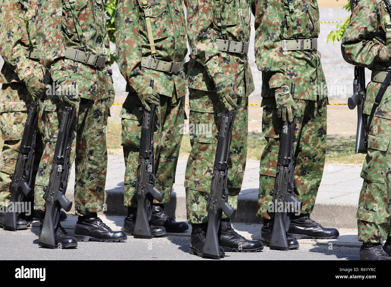 Japanese armed marching soldiers with rifle, Japan Self Defense Forces