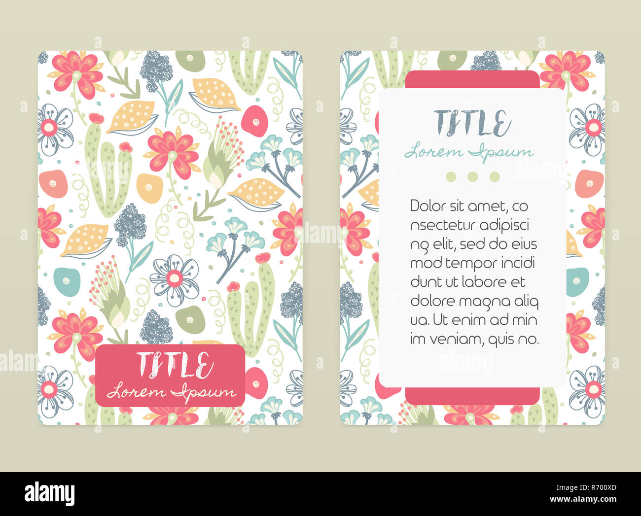 Cover design with floral pattern. Hand drawn creative flowers. Colorful artistic background with blossom. It can be used for invitation, card, cover book, notebook Stock Photo