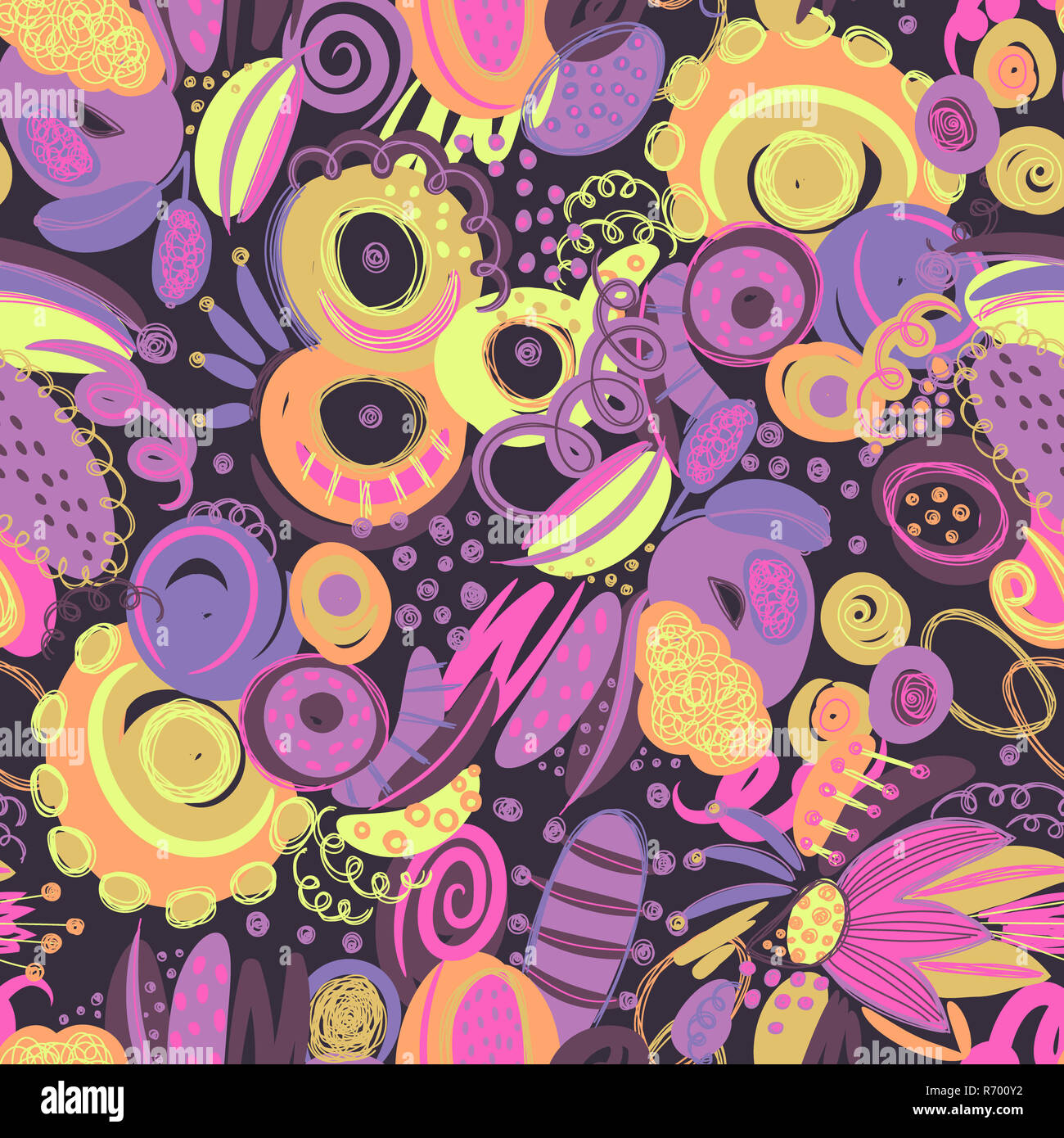 Vector seamless pattern with hand drawn abstract shapes, scribbles ...