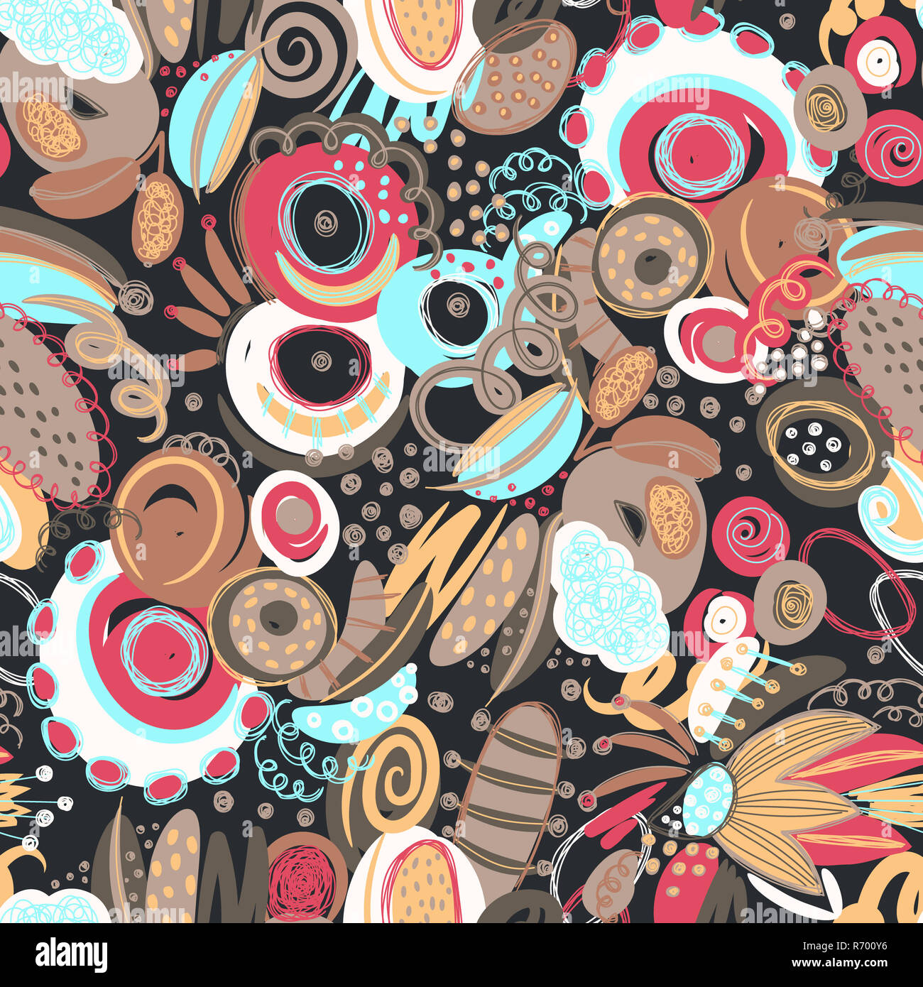 Vector seamless pattern with hand drawn abstract shapes, scribbles ...