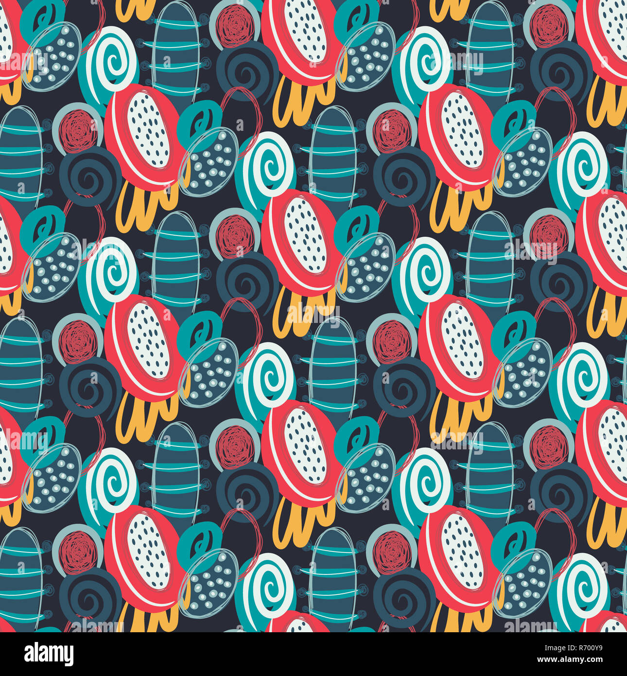 Vector seamless pattern with hand drawn abstract shapes, scribbles ...