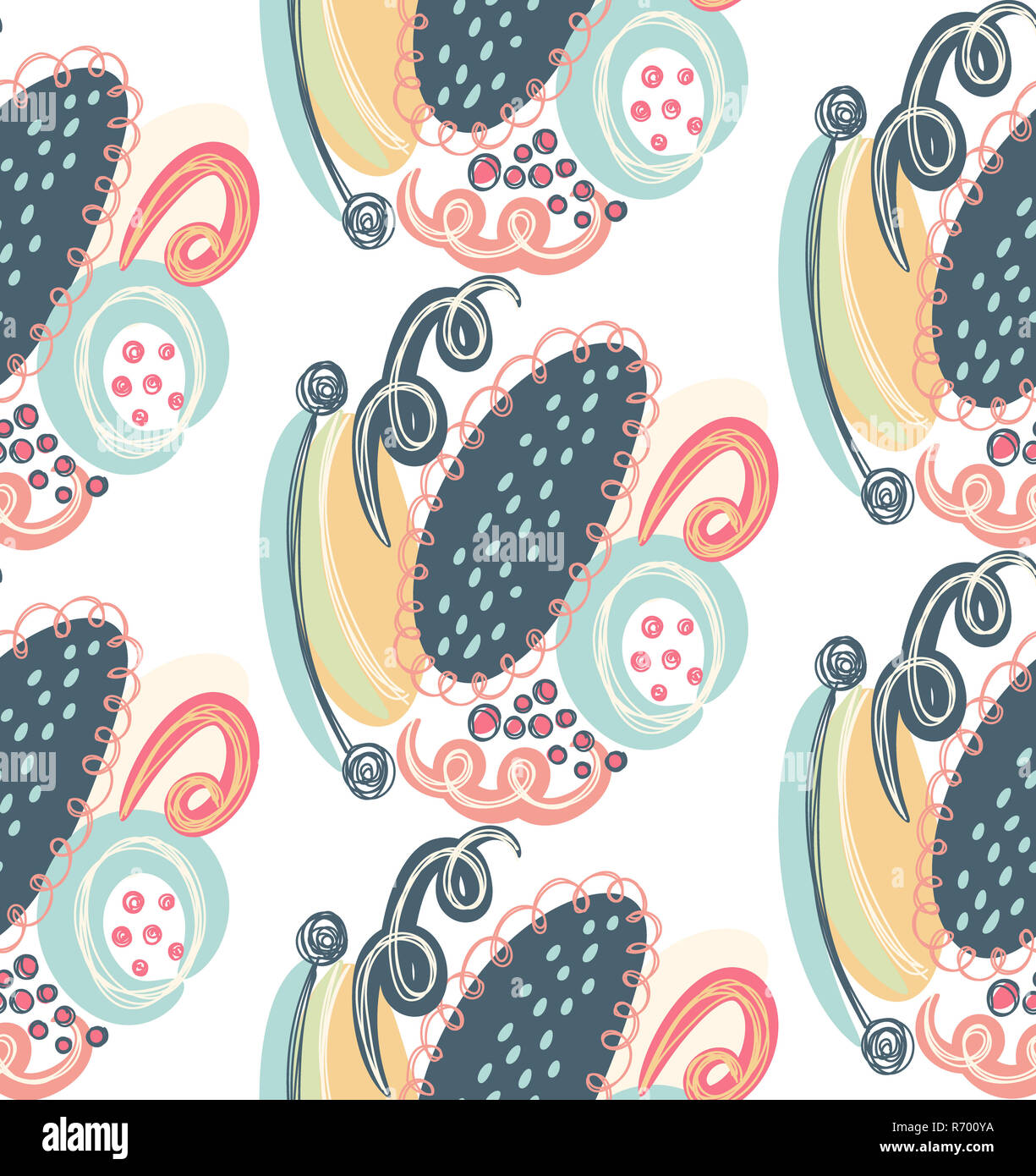 Vector seamless pattern with hand drawn abstract shapes, scribbles ...
