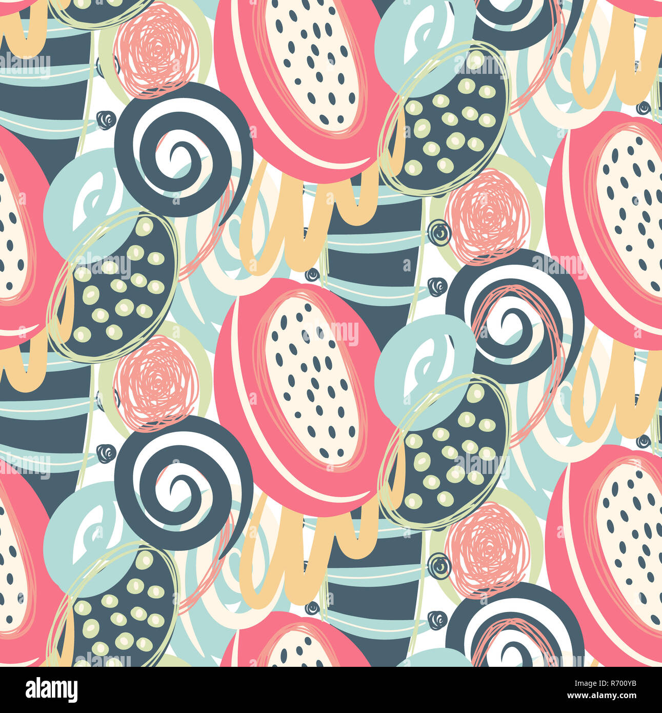Vector seamless pattern with hand drawn abstract shapes, scribbles ...