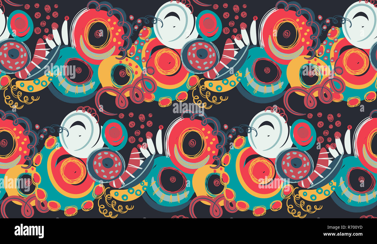 Vector seamless pattern with hand drawn abstract shapes, scribbles ...