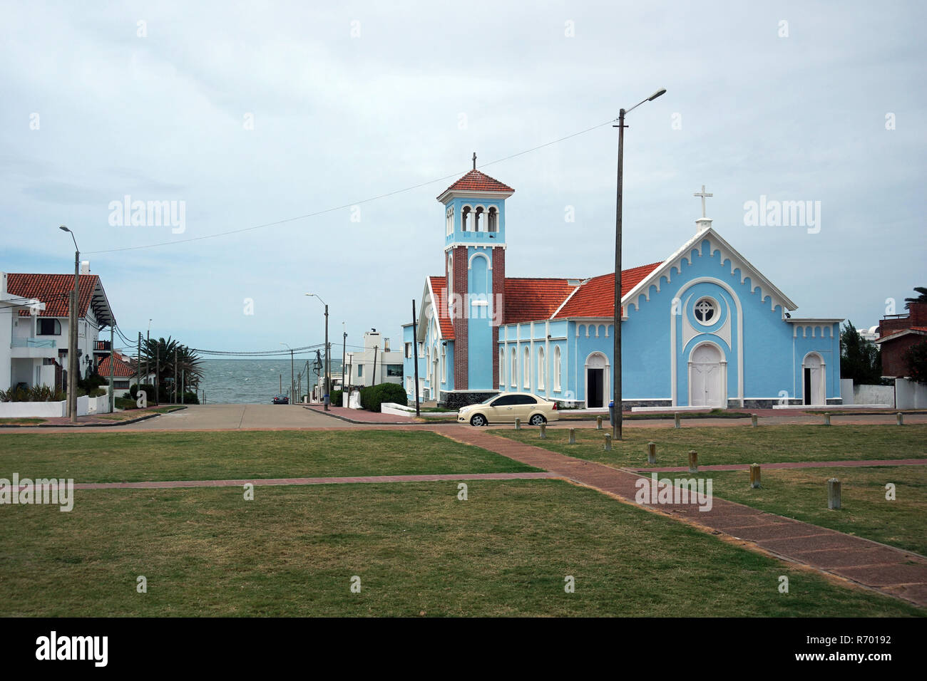 city Punta del Este Uruguay nuestra senora de la candelaria church name blue color Stock Photo