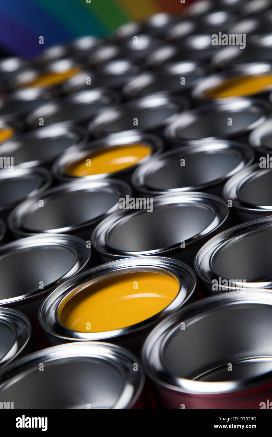 Metal tin paint cans Stock Photo Alamy