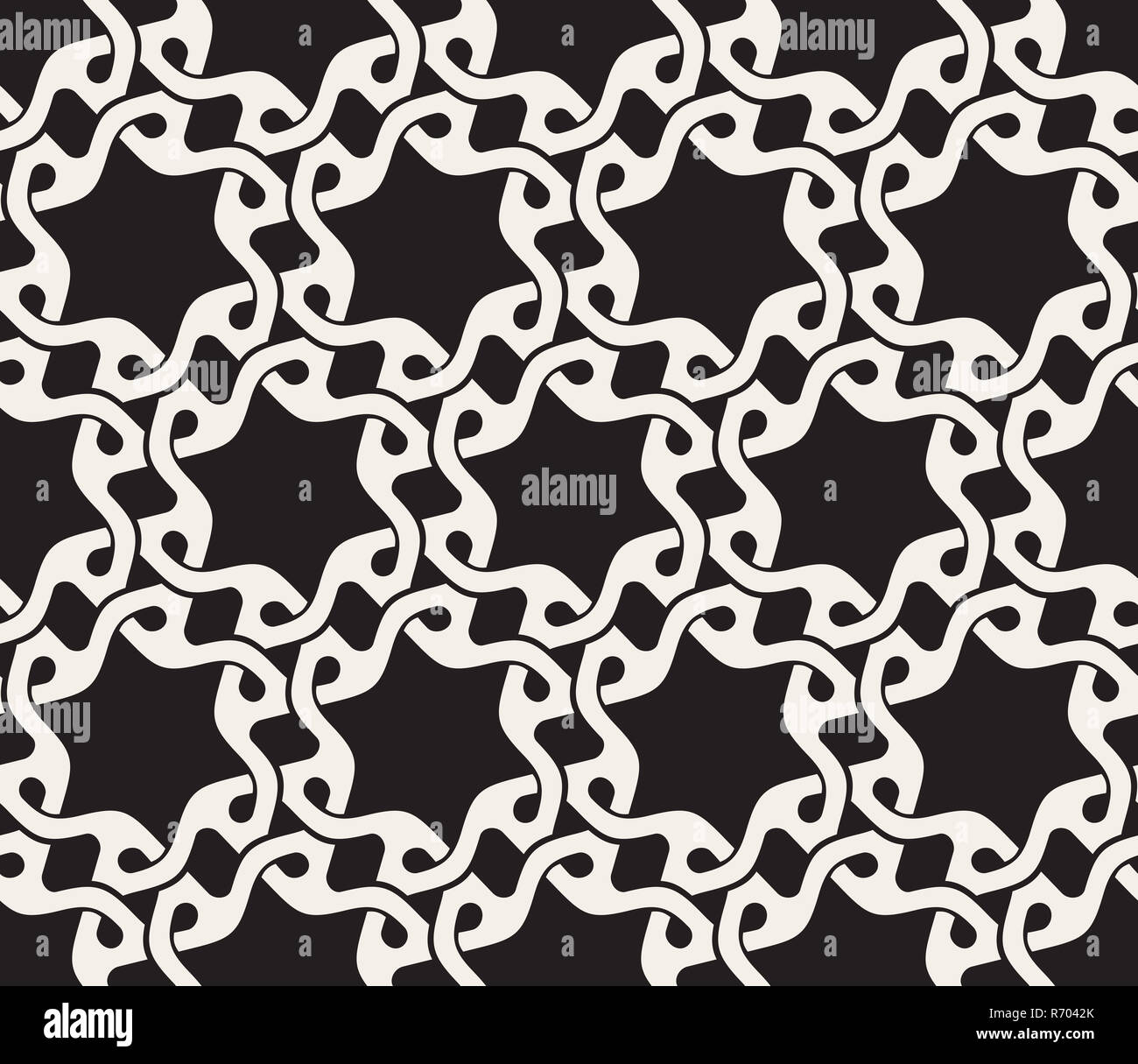 Vector Seamless Black And White Rounded Wavy Interlacing Line Geometric ...