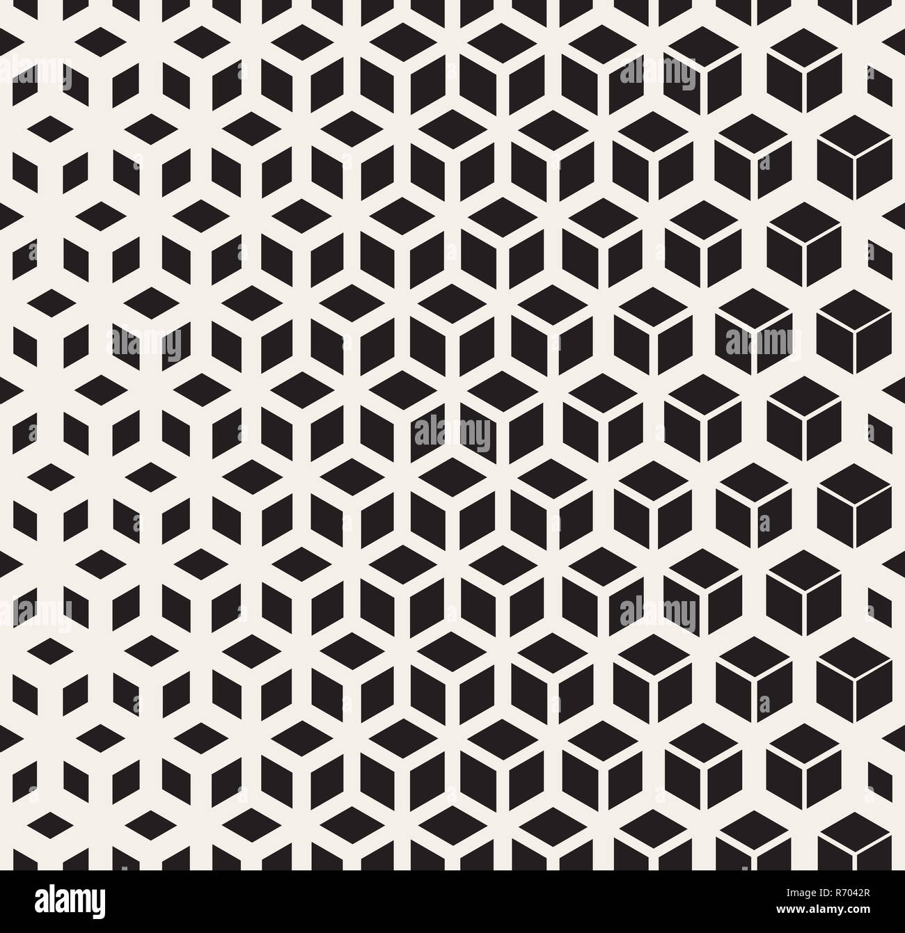Vector Seamless Black And White Geometric Cube Shape Lines Halftone