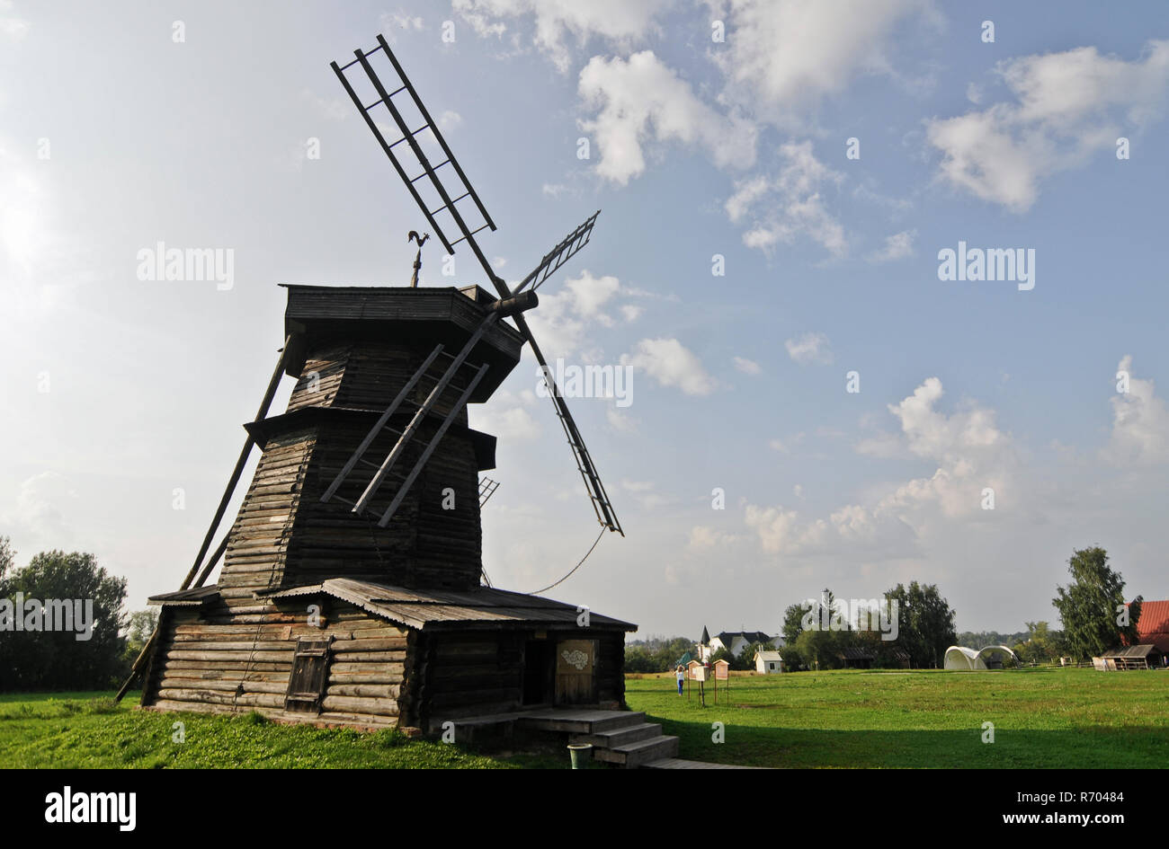 Museum of Wooden Architecture and Peasant Life - Ancient wooden windmill. Suzdal, Russia Stock Photo