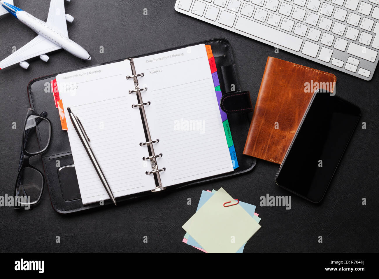 Business Trip Concept Accessories On Desk Table Pc Keyboard