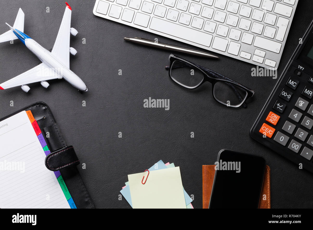 Business Trip Concept Accessories On Desk Table Pc Keyboard