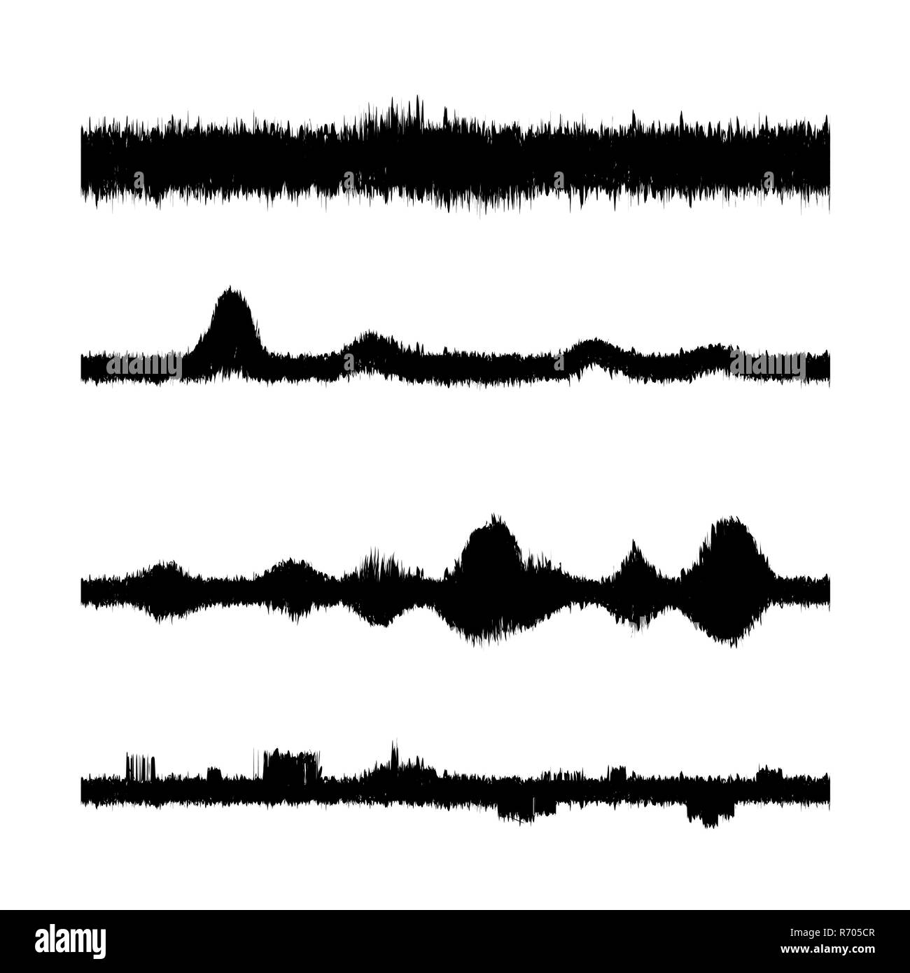 Sound Waves Set. Screen of Equalizer. Musical Vibration Graph. Radio Wave Amplitude Stock Photo