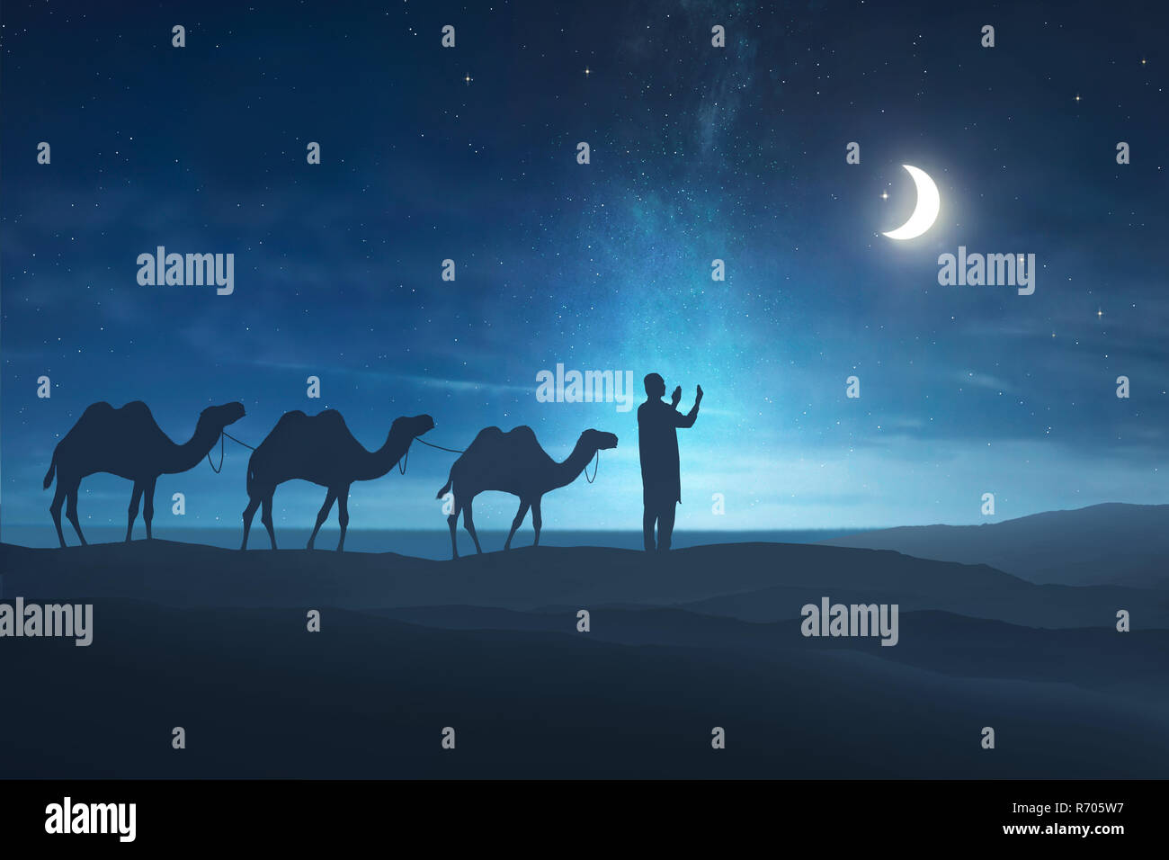 Silhouette of muslim man praying Stock Photo - Alamy