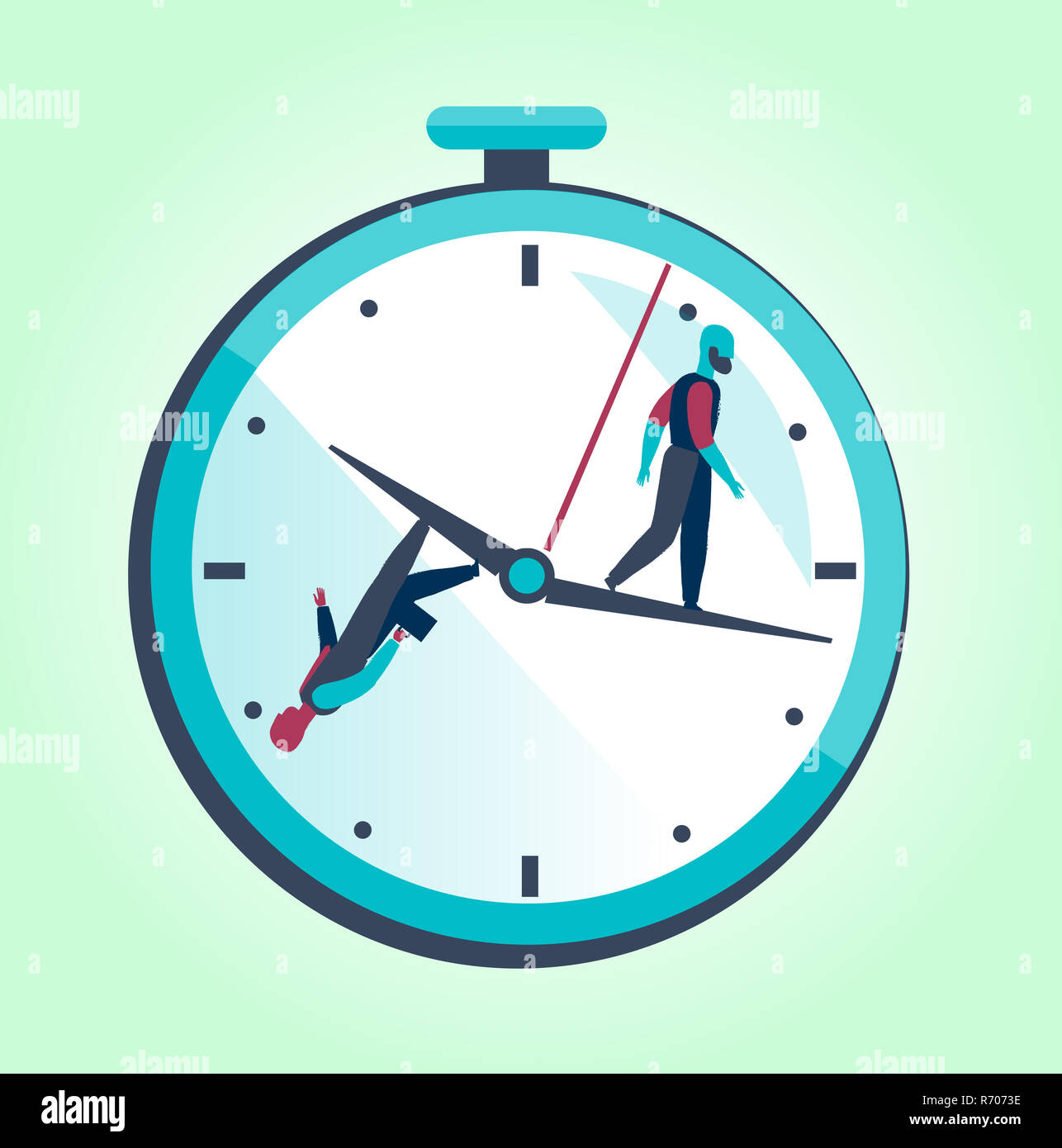 Two men walk around a big clockwork Stock Photo Alamy