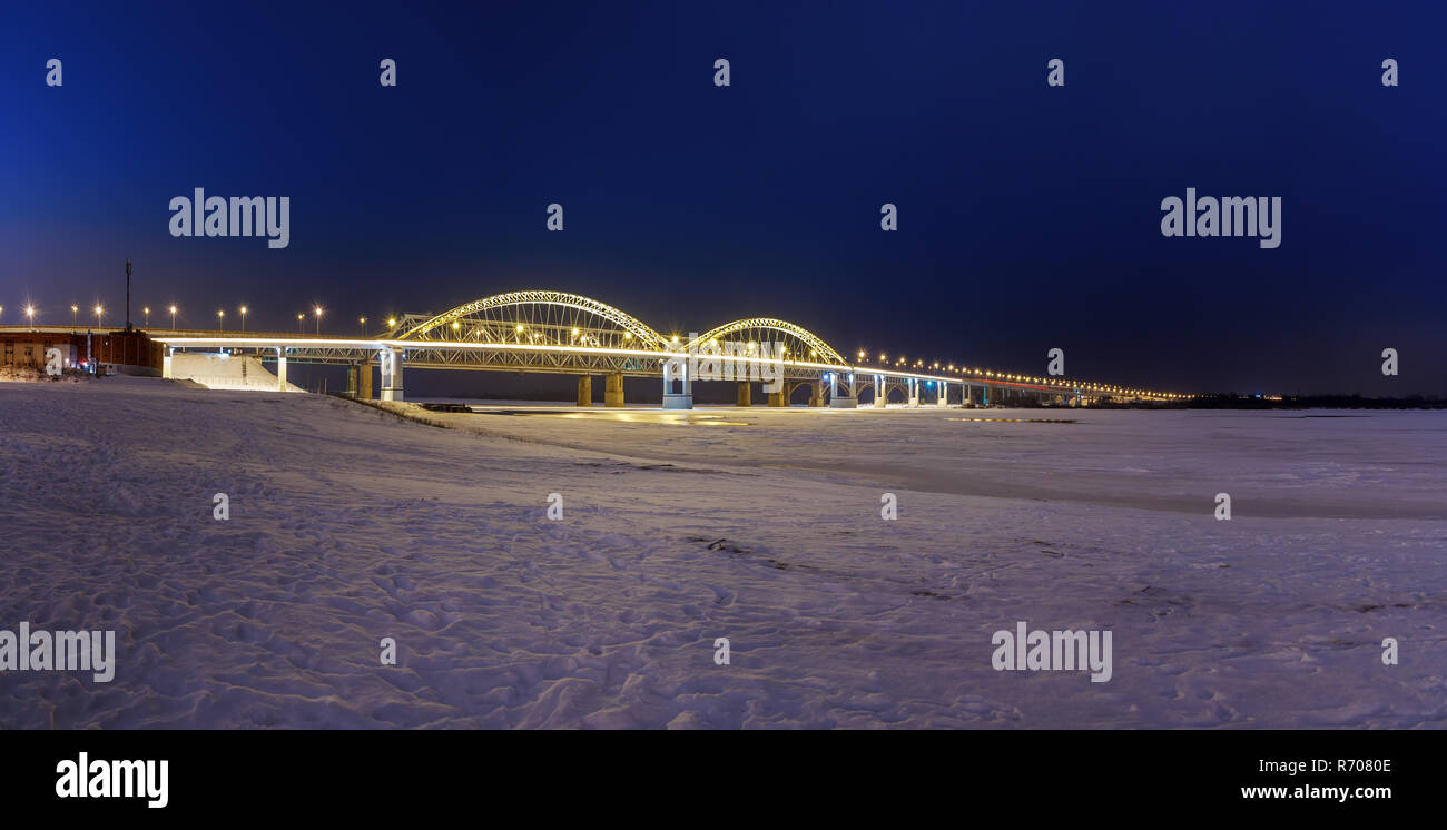 Panorama of the bridge across the Volga, Russia Stock Photo