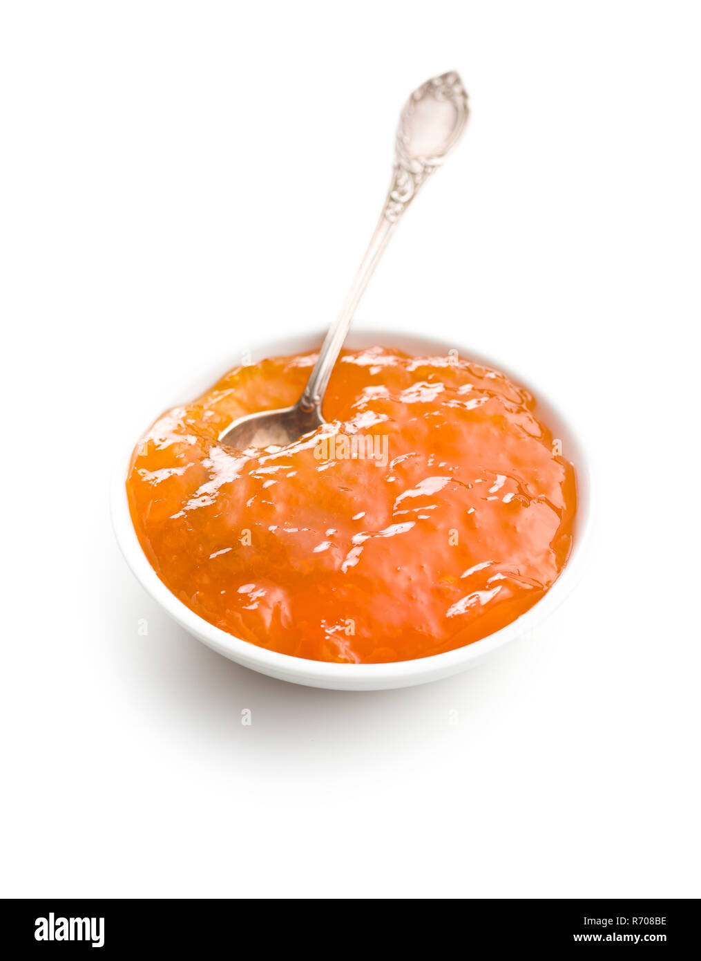 Tasty apricot jam in bowl Stock Photo Alamy