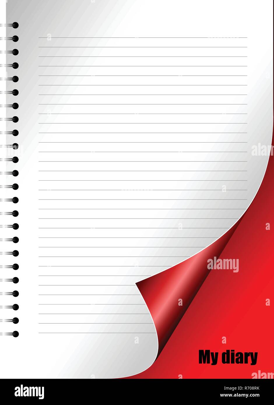 Dairy page with curl corner. Vector illustration Stock Vector