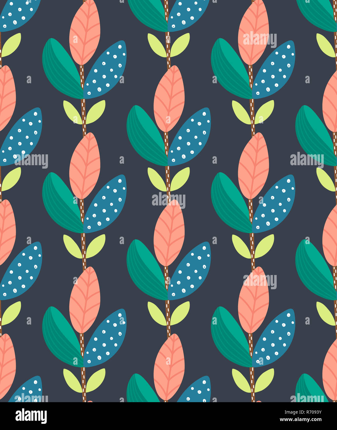 Floral seamless pattern. Hand drawn creative plant. Colorful artistic background. Abstract herb. It can be used for cover, card, fabric, wrapping, wallpaper, other interior decor Stock Photo