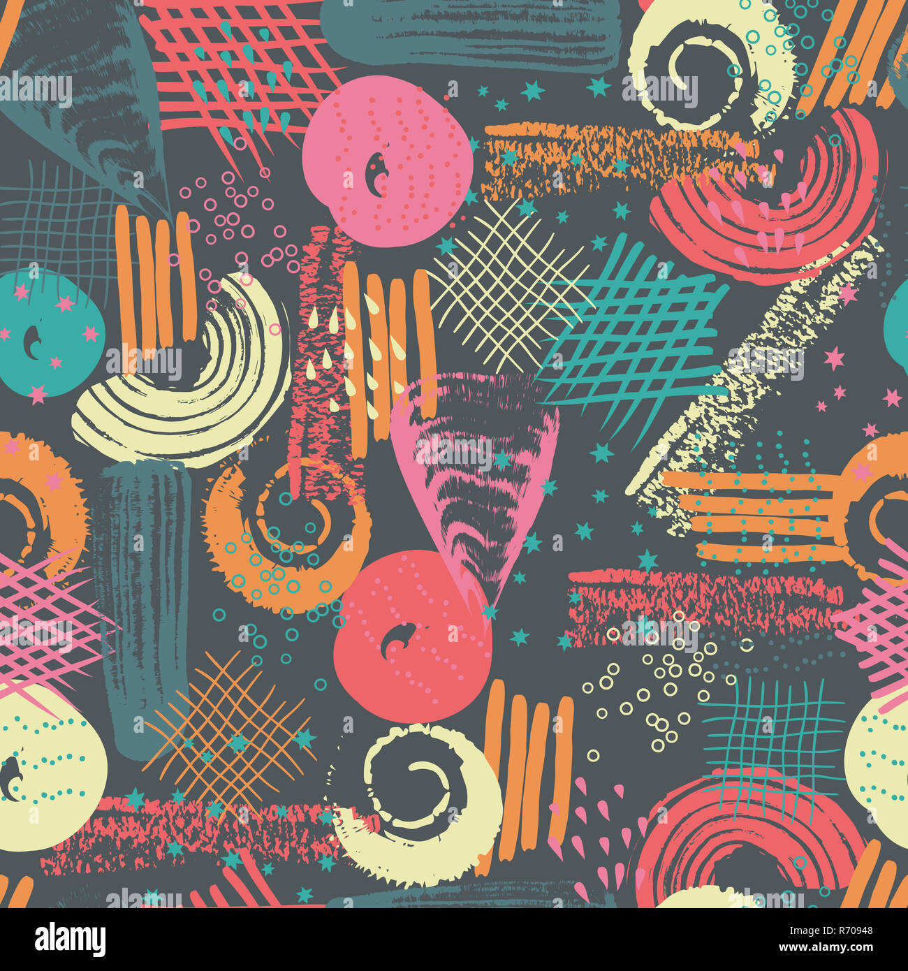 Vector seamless pattern with abstract shapes and scribbles. Creative ...