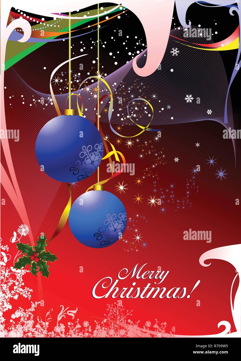 Christmas - New Year shine card with blue balls and New year images ...