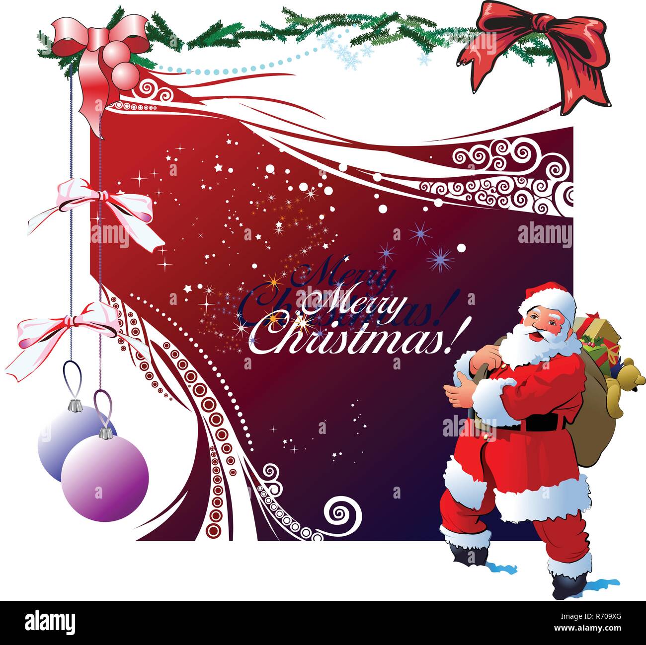 Christmas - New Year shine card with golden balls and Santa and New ...