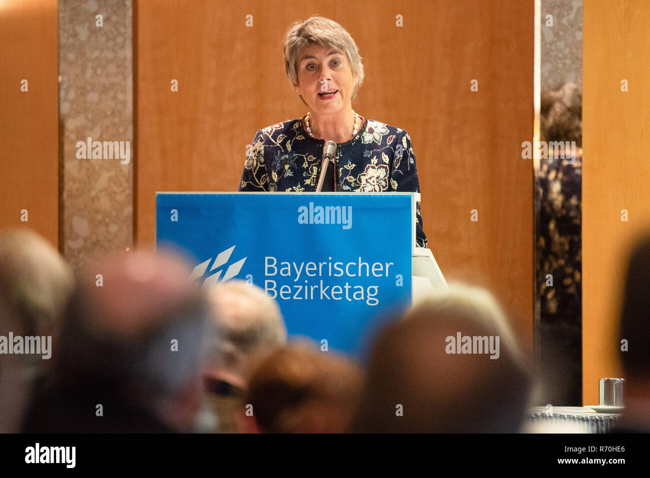 Bayreuth, Germany. 07th Dec, 2018. The Lord Mayor of the City of Bayreuth, Brigitte Merk-Erbe (Free Voters' Association Bayreuth Community) gives a speech at the Constituent General Assembly of the Bavarian District Assembly. A new district day president was elected at the plenary meeting. Credit: Nicolas Armer/dpa/Alamy Live News Stock Photo