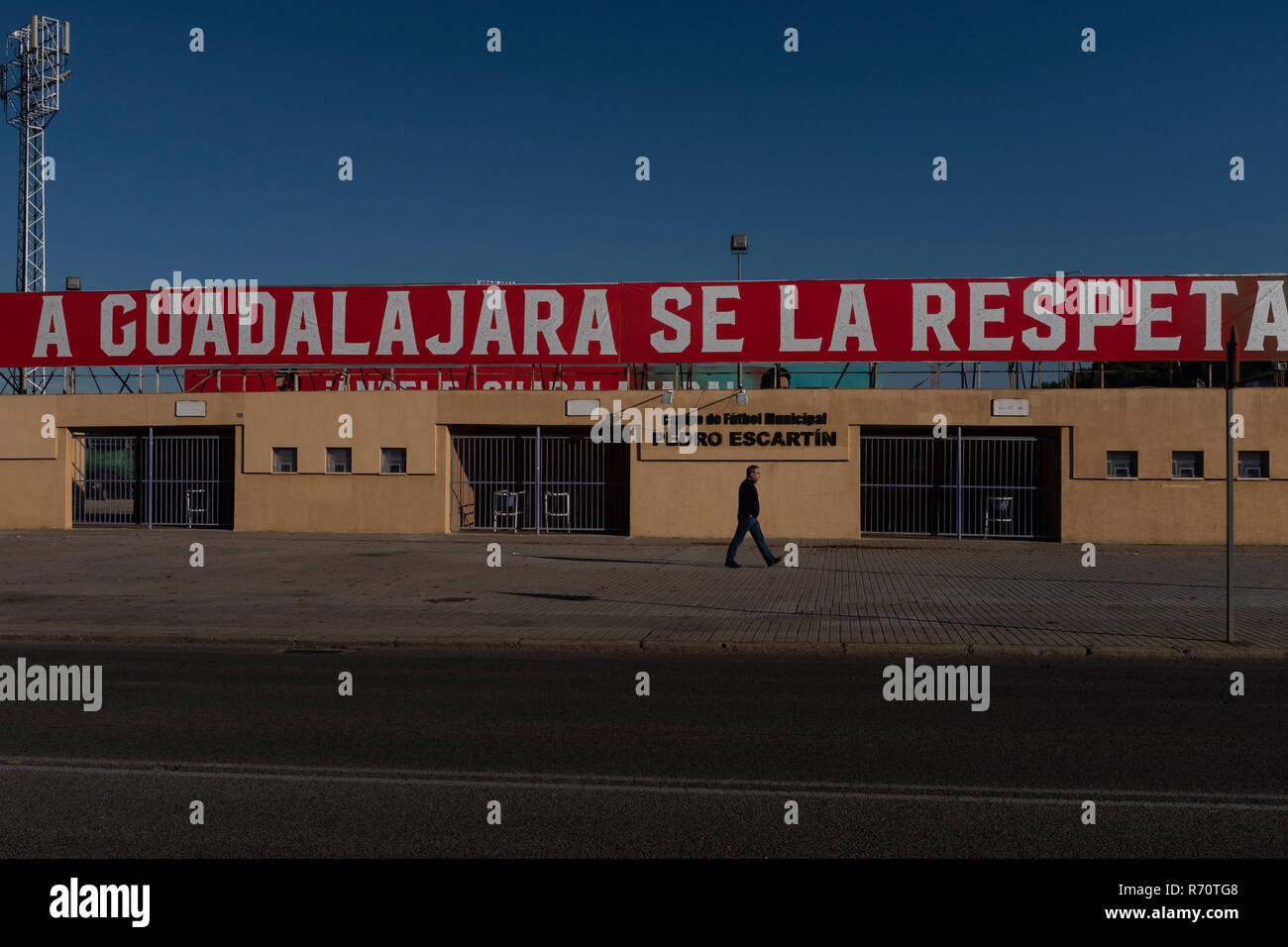 Guadalajara, Spain. 07th Dec, 2018. The streaming content company Netflix  chooses the municipal soccer field of the Spanish city of Guadalajara to  promote the third season of Narcos, its successful series on