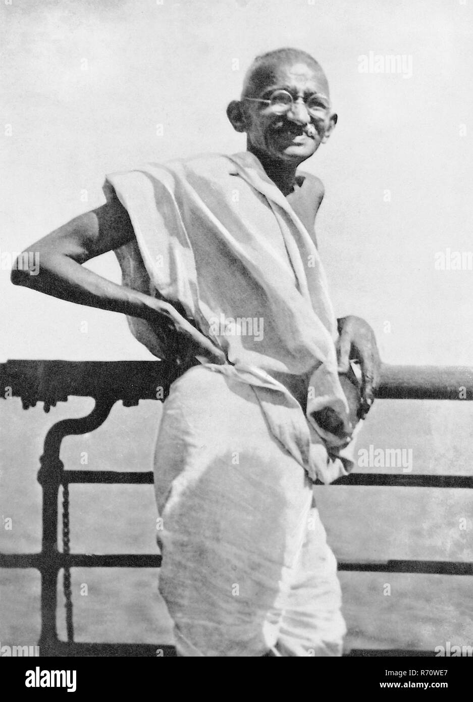 Mahatma Gandhi during the voyage to England on SS Rajputana, British passenger ship, September 1931, old vintage 1900s picture Stock Photo