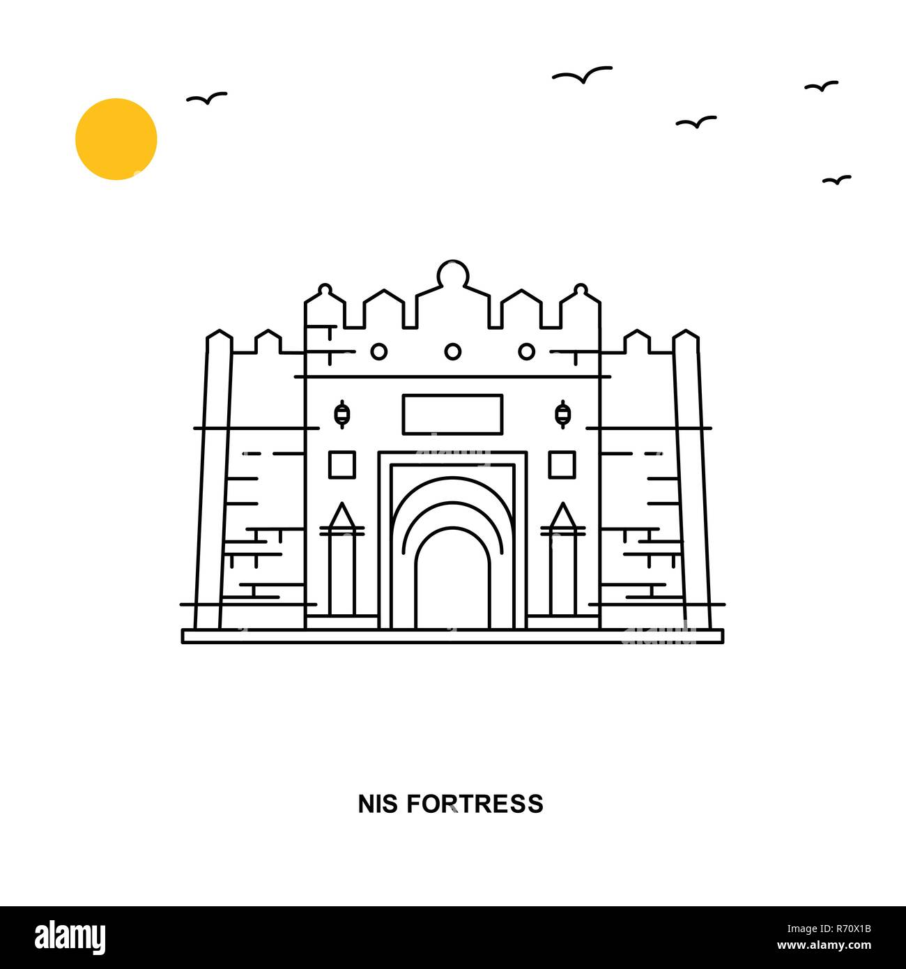 NIS FORTRESS Monument. World Travel Natural illustration Background in Line Style Stock Vector