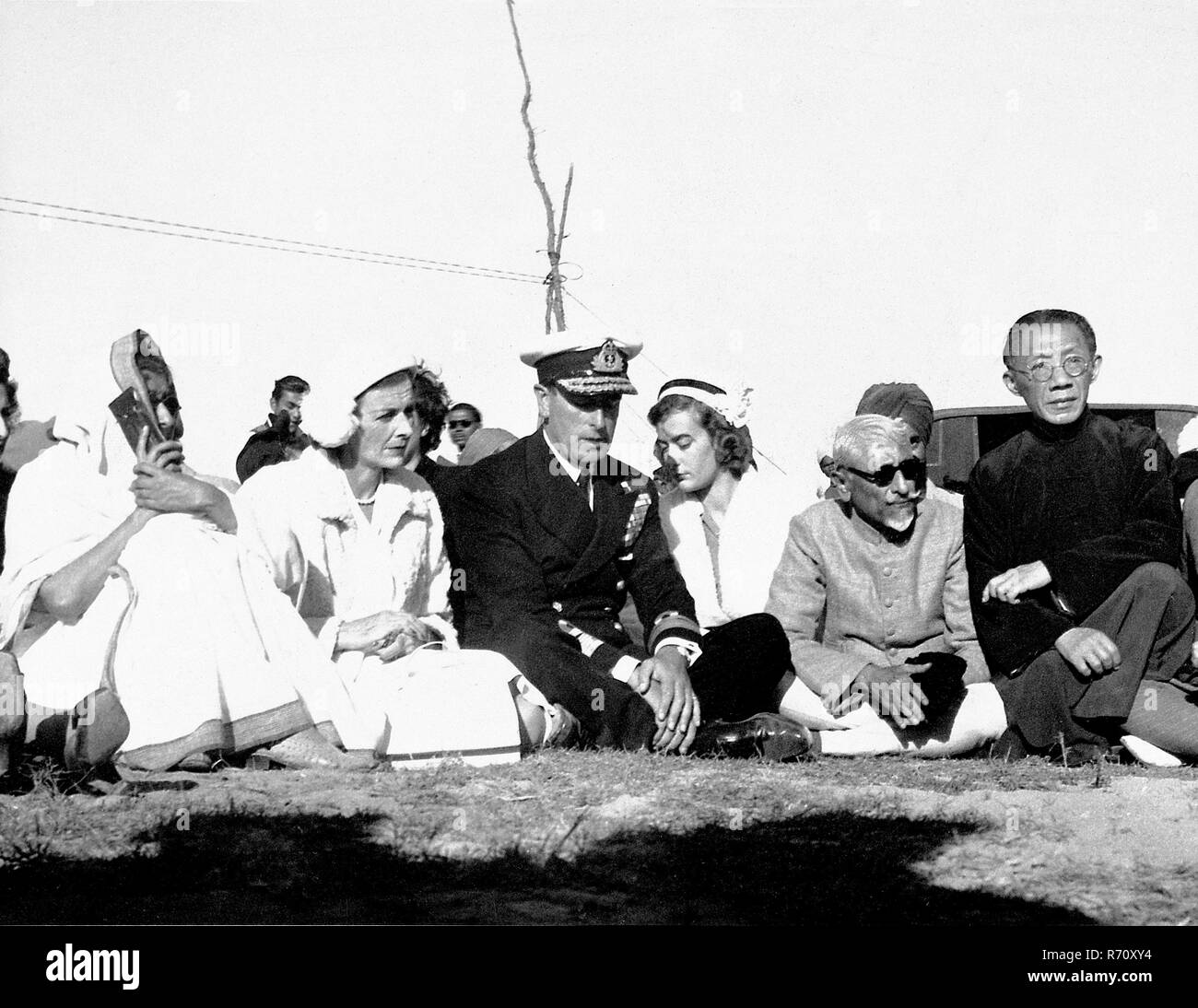 Last British Viceroy in India, Lord Mountbatten and his family at the funeral procession of Mahatma Gandhi, January 31, 1948,  old vintage 1900s picture Stock Photo