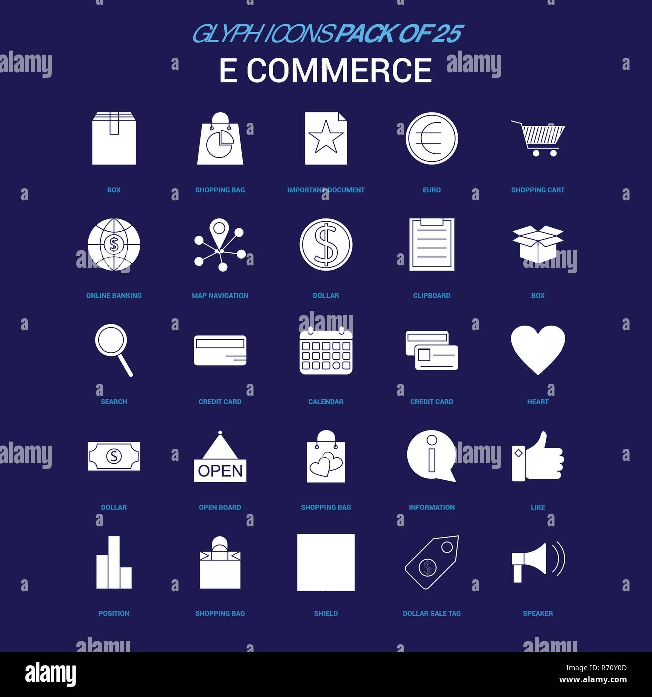 E-Commerce White icon over Blue background. 25 Icon Pack Stock Vector ...