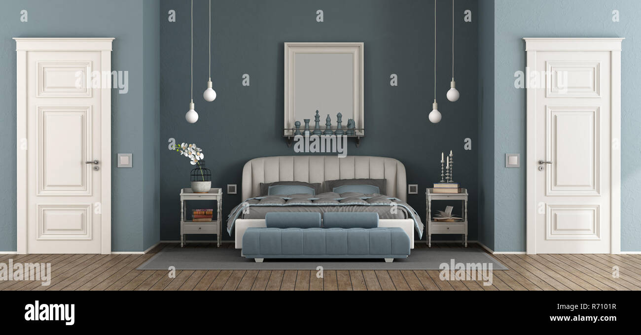 Elegant Blue Master Bedroom Stock Photo 228059379 Alamy