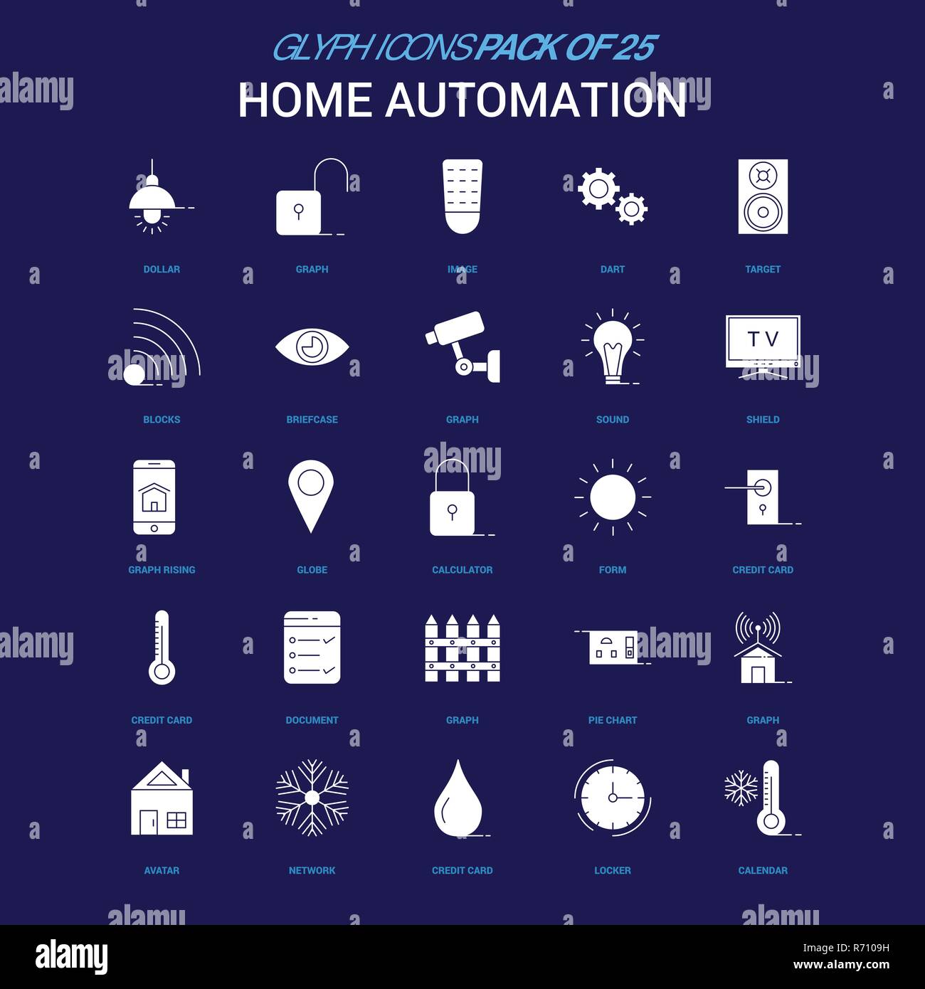 Home Automation White Icon Over Blue Background 25 Icon Pack Stock Vector Image Art Alamy