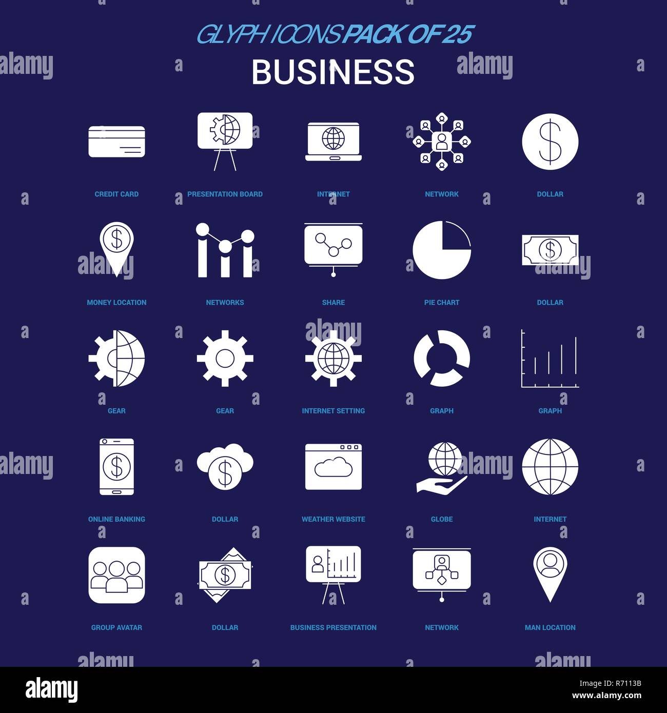 Business White icon over Blue background. 25 Icon Pack Stock Vector ...