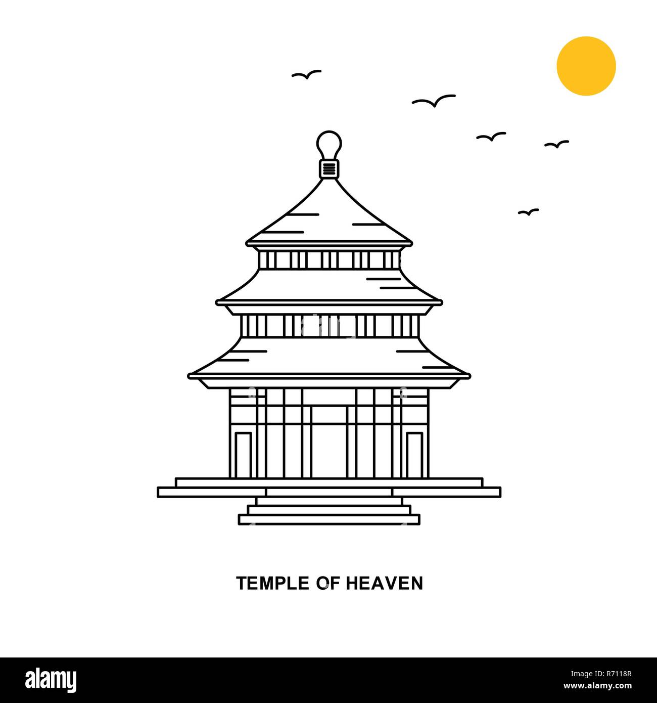 TEMPLE OF HEAVEN Monument. World Travel Natural illustration Background in Line Style Stock Vector
