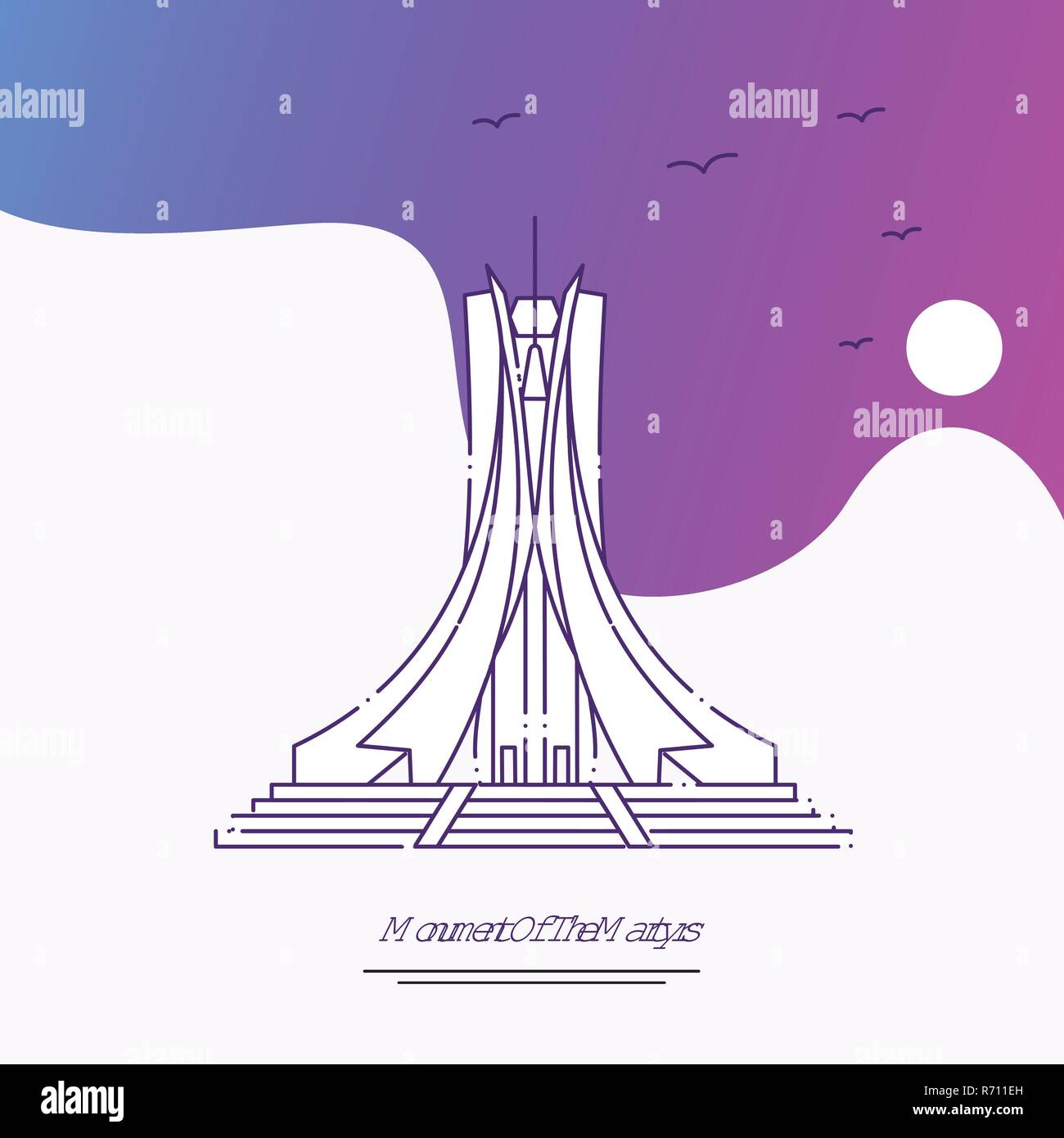 Travel MONUMENT OF THE MARTYRS Poster Template. Purple creative background Stock Vector
