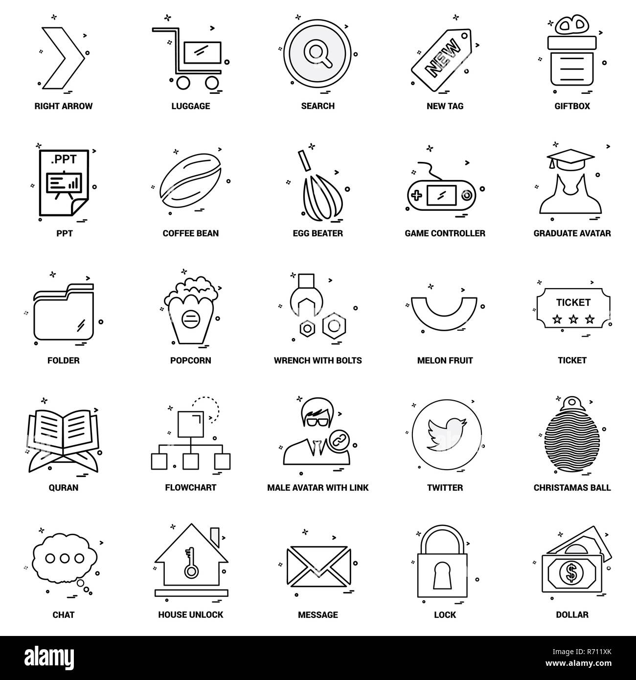 25 Business Concept Mix Line Icon set Stock Vector