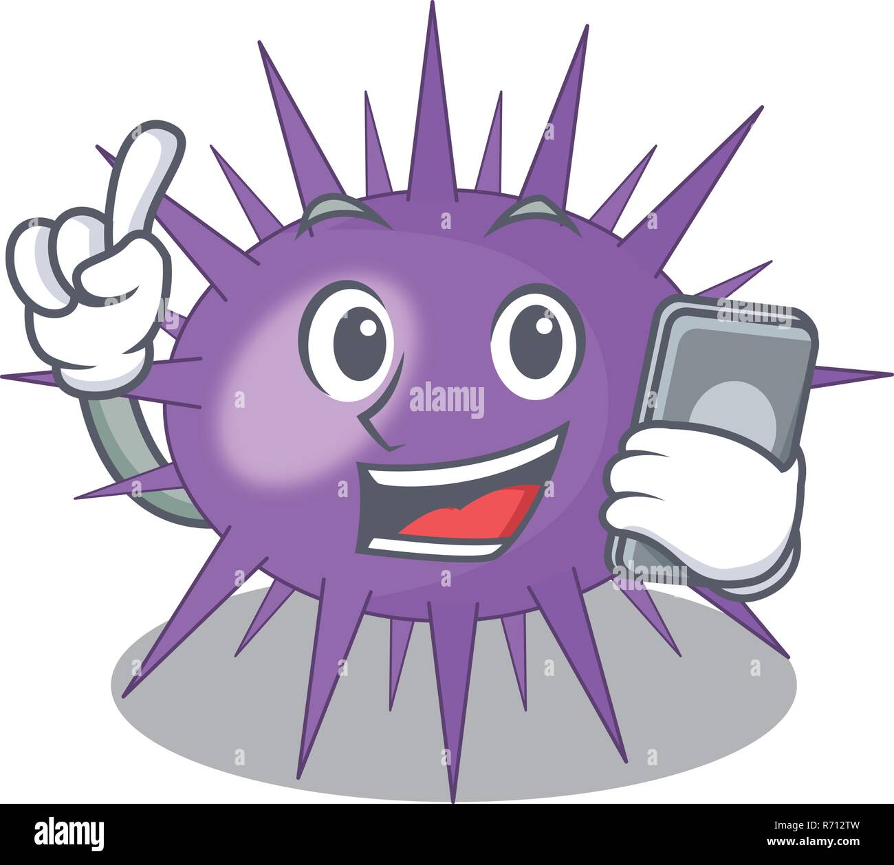 With phone sea urchin drawing engraving ink cartoon Stock Vector Image ...