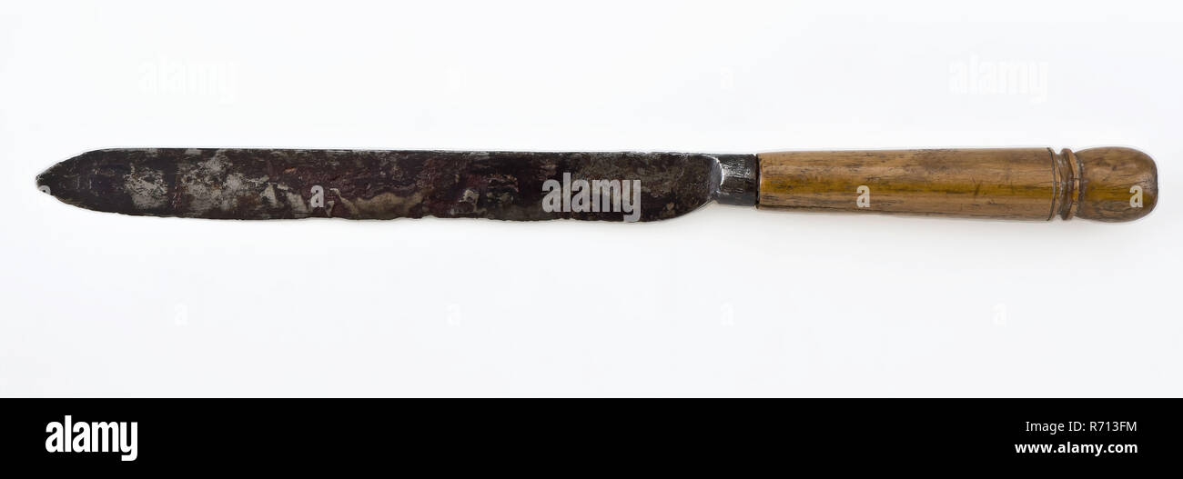 Knife with narrow, elongated blade and legs with round cross section