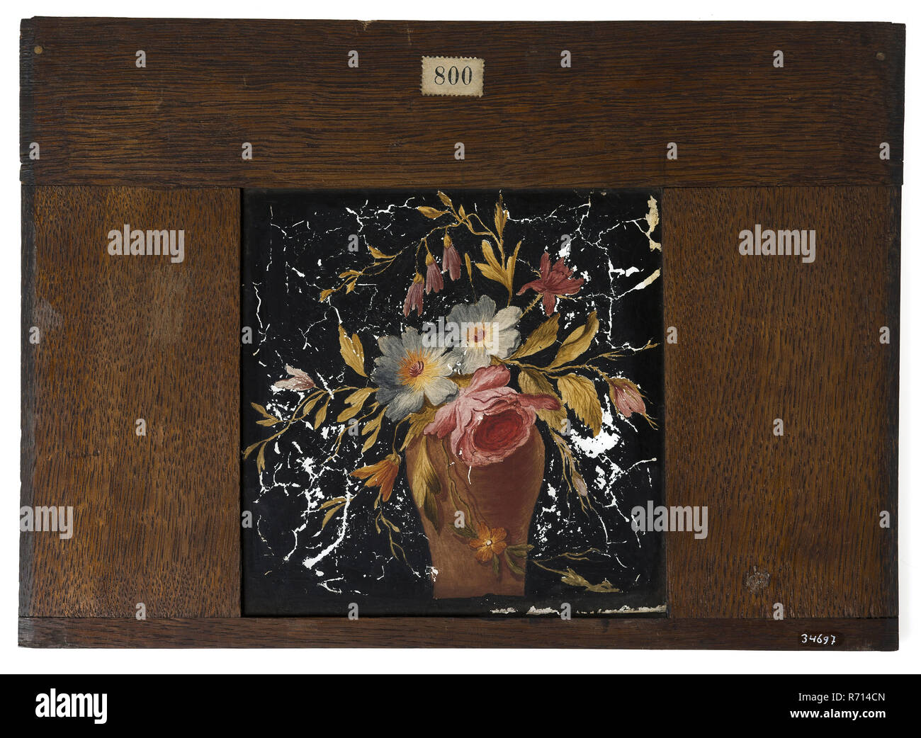 Hand Painted Glass Plate In Wooden Frame For Lighting Cabinet