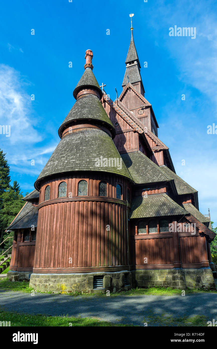 GustavAdolfStabkirche, protestant stave church, Hahnenklee, Harz, Lower Saxony, Germany Stock