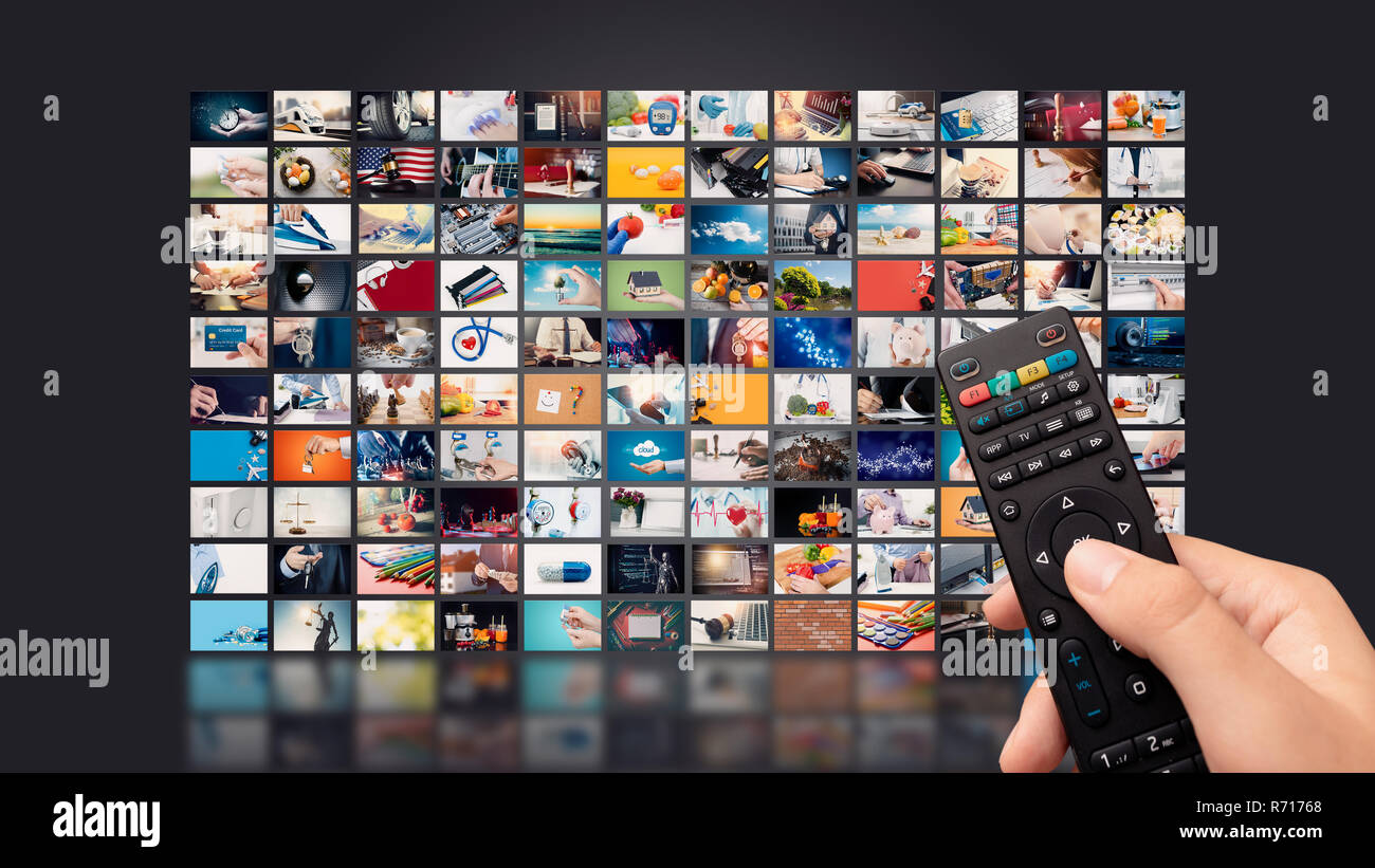 Television streaming video concept. Media TV video on demand technology.  Video service with internet streaming multimedia shows, series Stock Photo  - Alamy