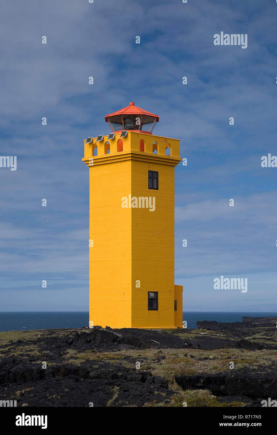 Yellow Lighthouse Skálasnagi, Iceland Stock Photo